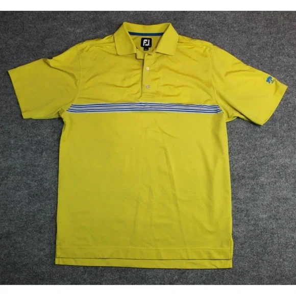 Footjoy Men's Short Sleeve Golf Polo Shirt Yellow Blue Stripes Medium WCC - Picture 1 of 6